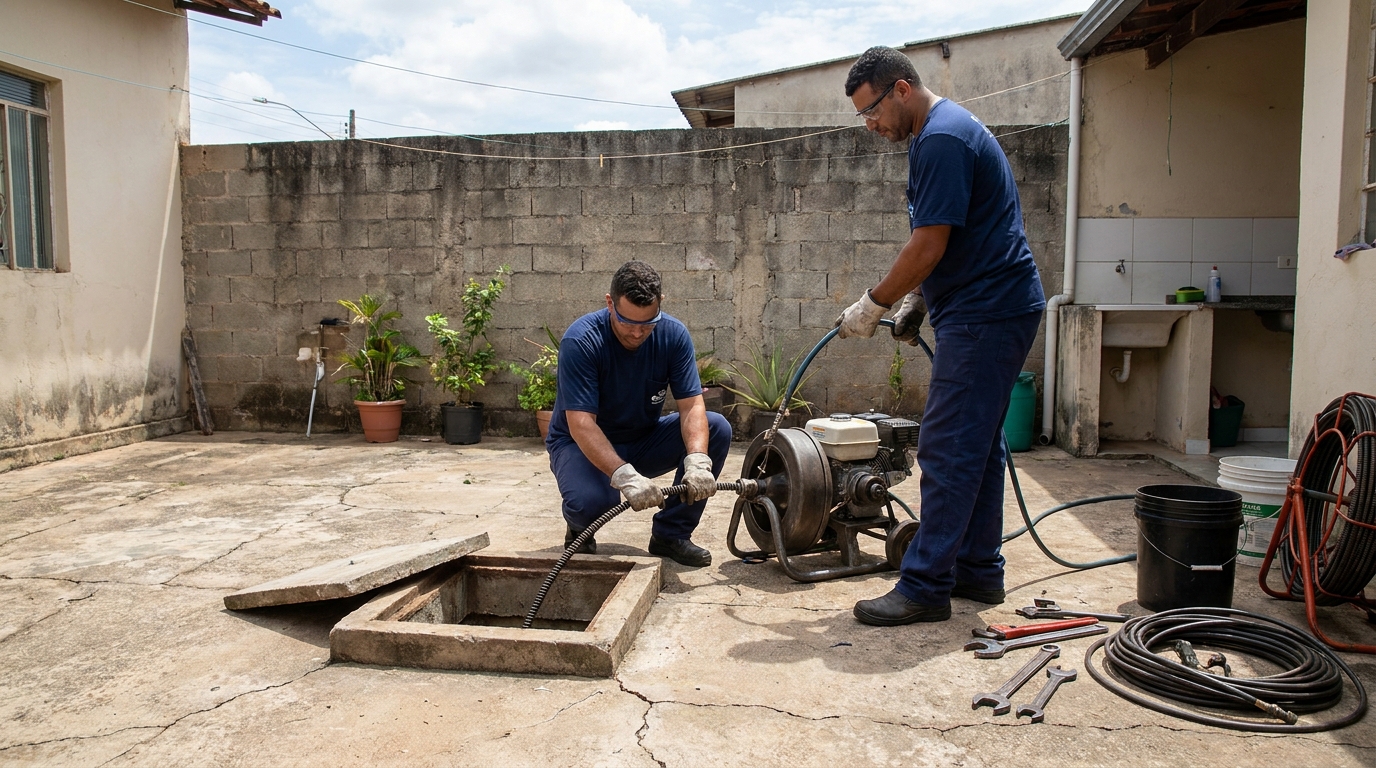 Desentupimento de esgoto residencial em Sete Lagoas‑MG